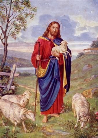 Jesus haelt das verlorene Schaf auf dem Arm