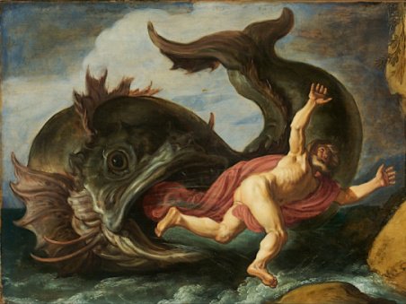 Jona wird vor Ninive ausgespeiht