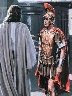 Der Hauptmann von Kafarnaum steht vor Jesus