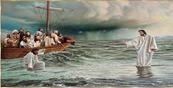 Jesus geht den Zwoelf auf dem See Genezareth entgegen